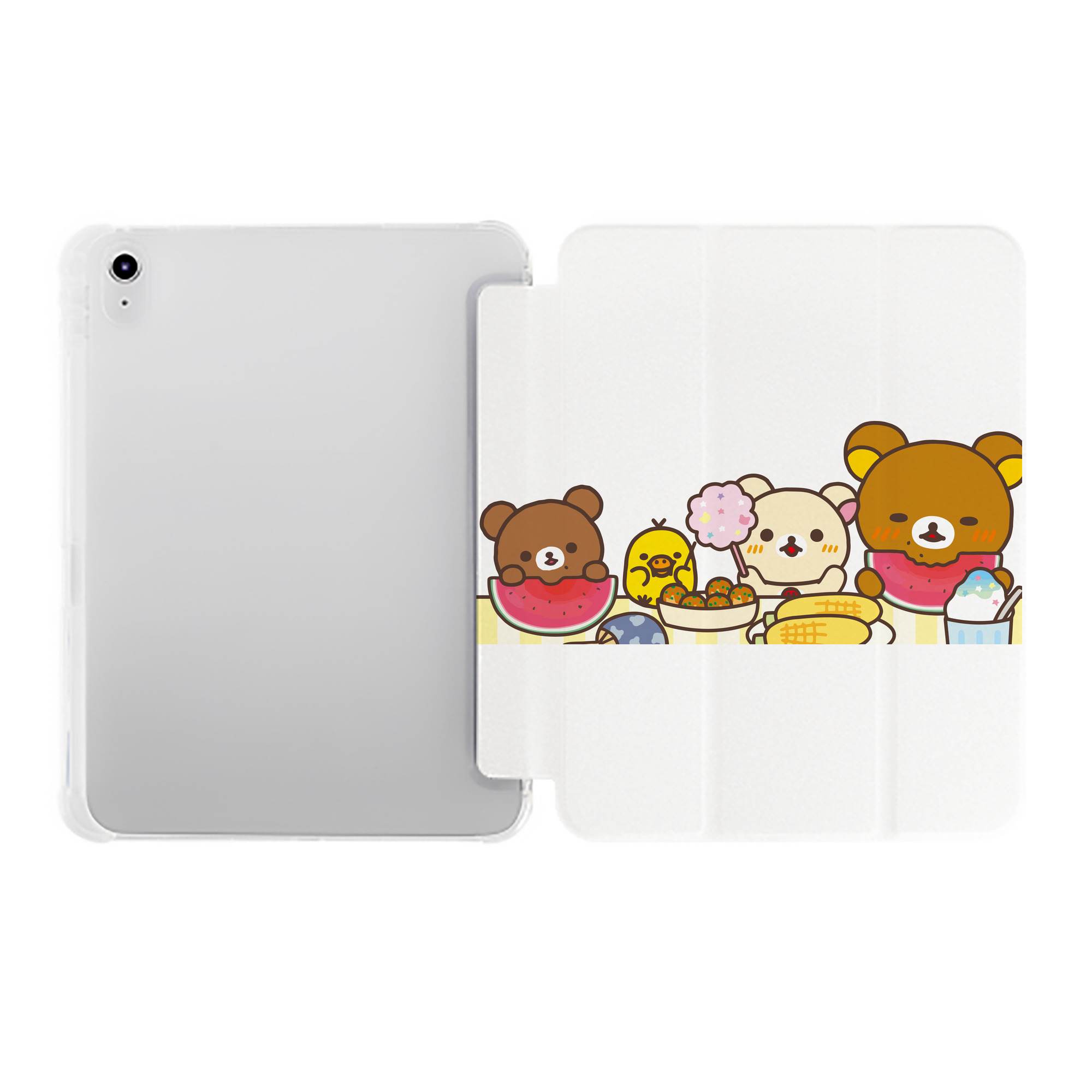 （画像用） リラックマ リラックマ キイロイトリ Rilakkuma Korilakkuma Kiiroitori IPad ケース ペン収納付き 三つ折りスタンド PUレザー×シリコン 対応機種9.5/10.5/10.9インチ